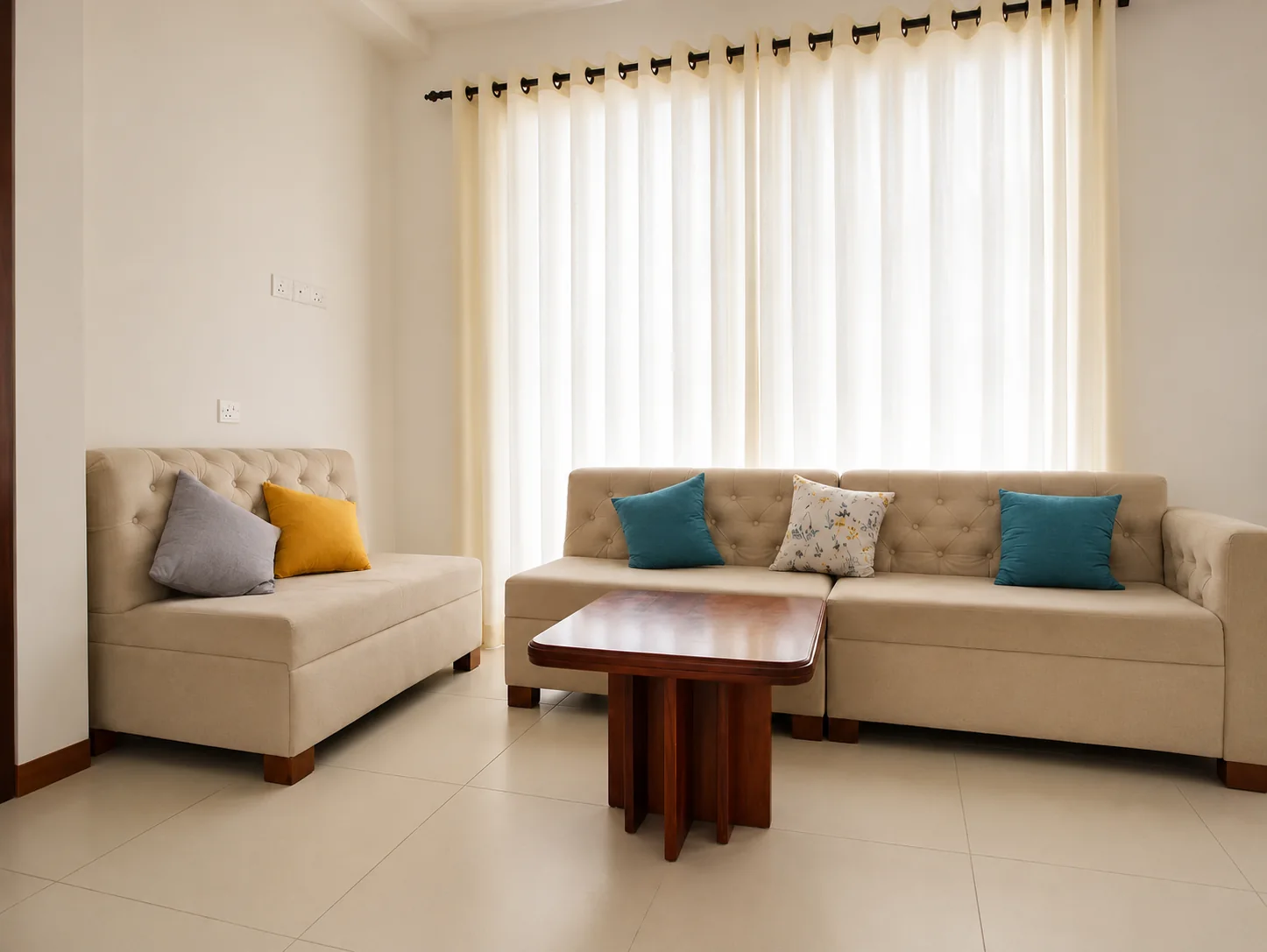 Living and dining area in the Signature Two Bedroom Apartment with City View
